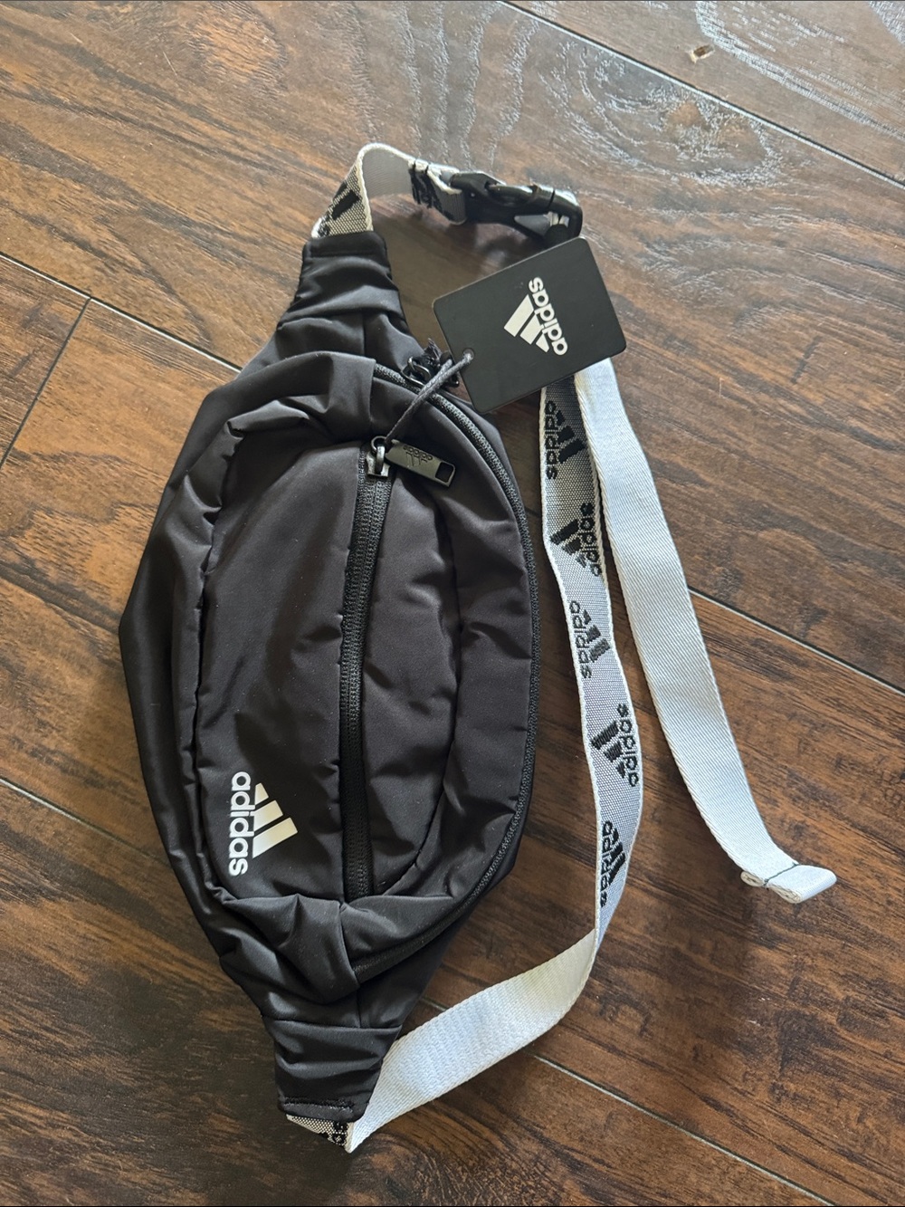 adidas Black Waist Bag with White Branded Strap